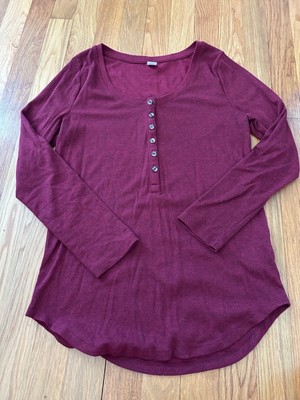 Old Navy Burgundy Ribbed Henley Long Sleeve Top